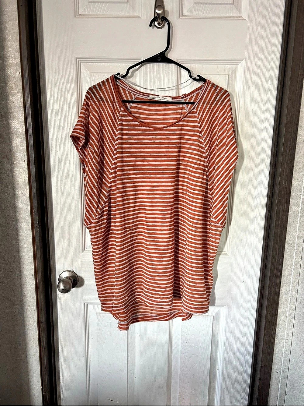 Free People Striped Short Sleeve Tunic in Orange & White